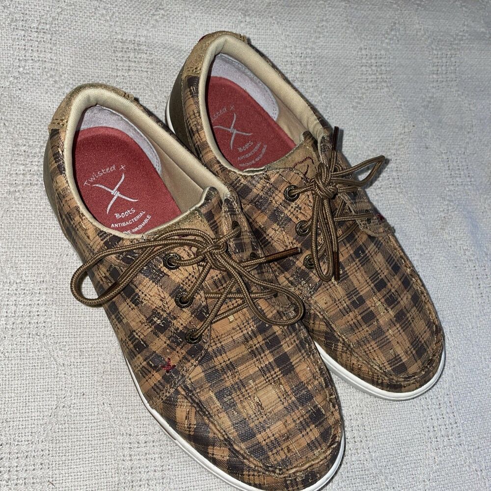 Twisted X Boots Men’s Casual Shoes Size 8.5 Tan Plaid Leather Going Out Comfort